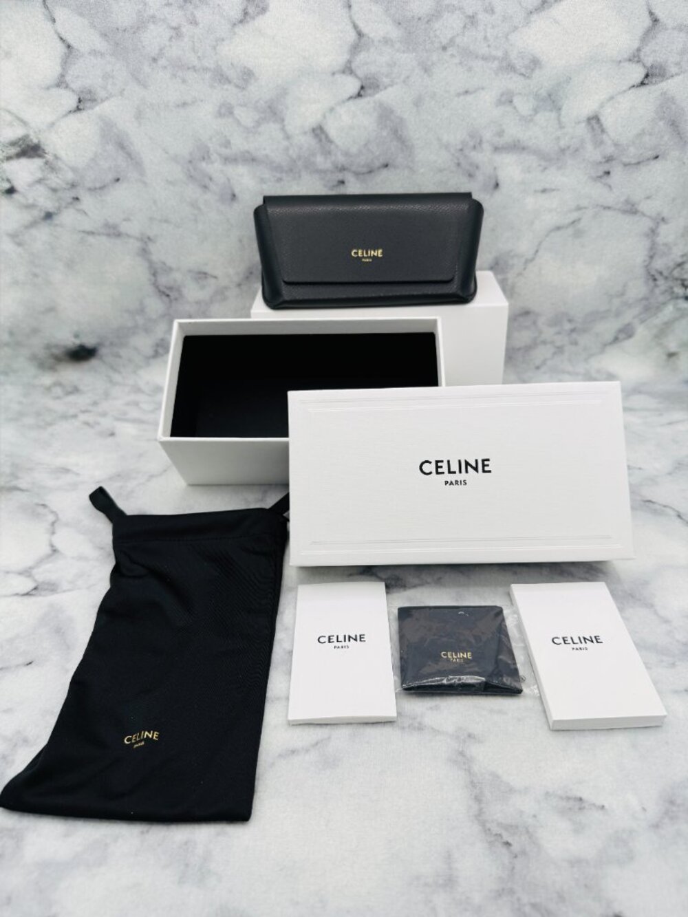 CELINE Sunglasses Case,White Box,Black Wide Case,Drawstring Bag,Boxed,Cloth,Card - Picture 6 of 12